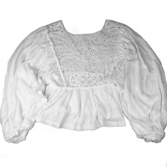 FREE PEOPLE Sweater Lace Trim V-Neck Knit Crop - Picture 6 of 8